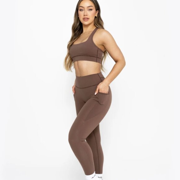 Aver Active Chocolate Set Size M Bra & Pocket Leggings - Picture 2 of 6